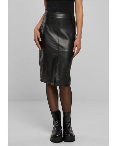 Urban Classics Midirock Ladies Synthetic Leather Pencil Skirt - Schwarz