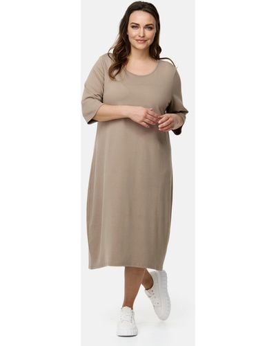 Kekoo Ballonkleid Midi-Kleid 3/4-Ärmel aus weicher Viskose mit Stretch 'Lilia' - Natur