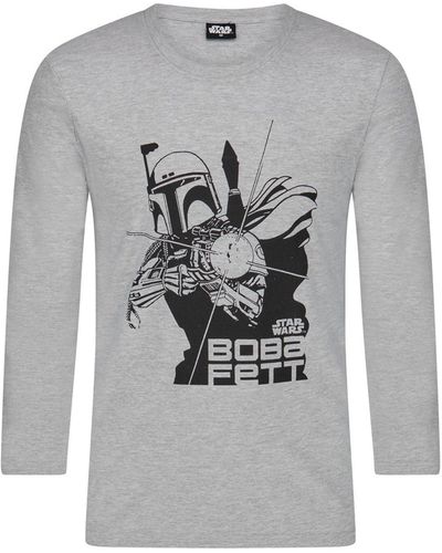 Star Wars Langarmshirt Boba Fett Langarm-Shirt Longsleeve - Grau