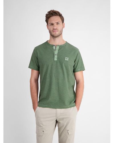 Lerros Henleyshirt Gestreiftes Serafino-Shirt - Grün