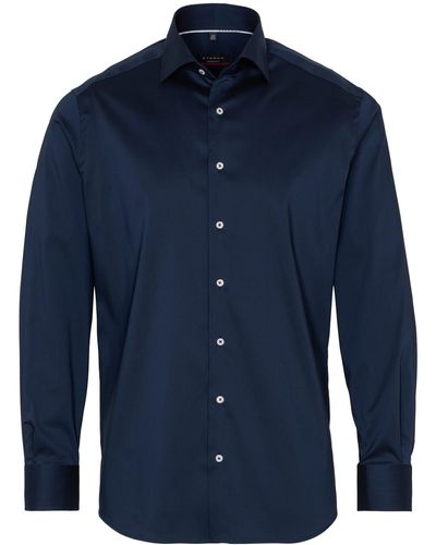 Eterna Klassische Bluse MODERN FIT Performance Shirt Langarm Hemd twill marine 3377-19 - Blau