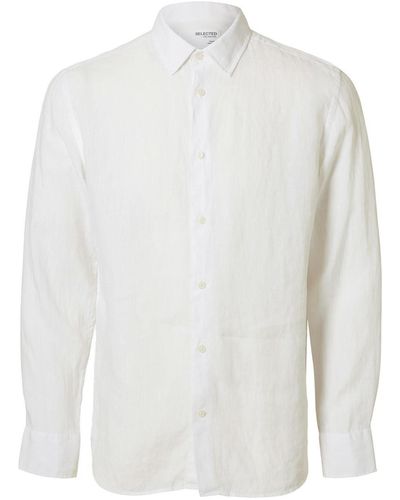 SELECTED Blusenshirt SLHREGKYLIAN-LINEN SHIRT LS CLASSIC - Weiß