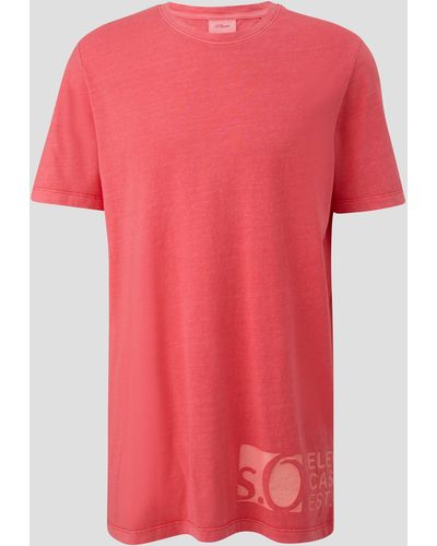 S.oliver Kurzarmshirt T-Shirt mit Logo-Patch Garment Dye, Artwork - Pink