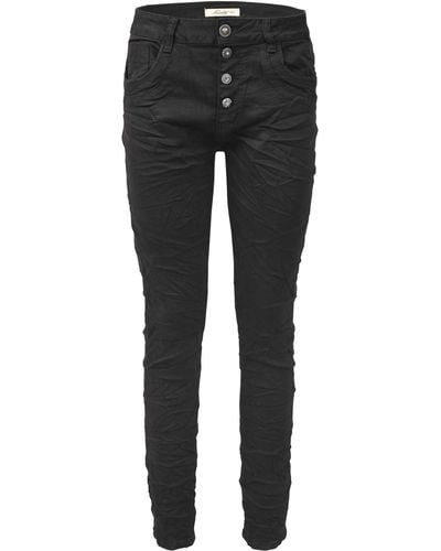 Jewelly Regular-fit- Stretch Jeans Five-Pocket im Crash-Look - Schwarz