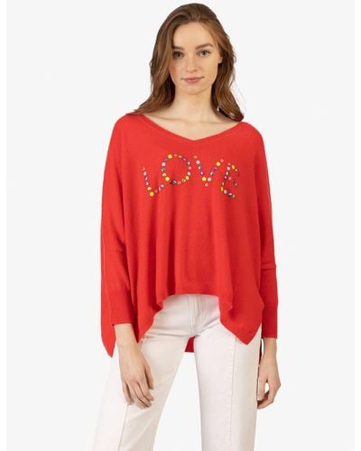 Rainbow Cashmere V-Ausschnitt-Pullover reines Kaschmir - Rot