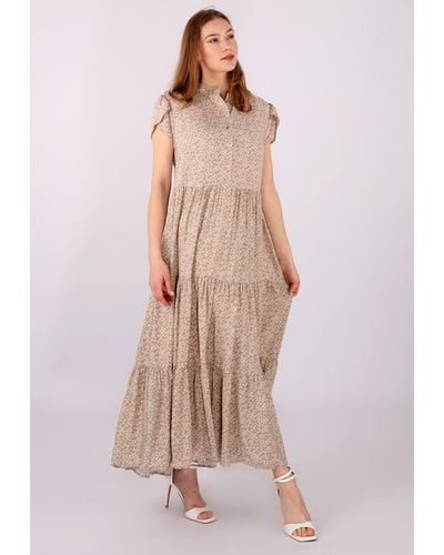 YC Fashion & Style Sommerkleid -Maxikleid aus Reiner Viskose – Sommerliche Eleganz Alloverdruck - Natur