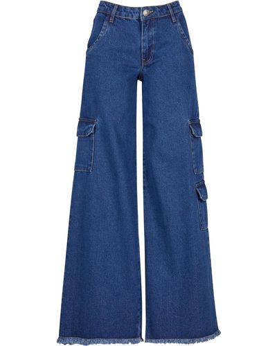 Urban Classics Funktionshose Ladies Mid Waist Cargo Denim Pants Jeans - Blau