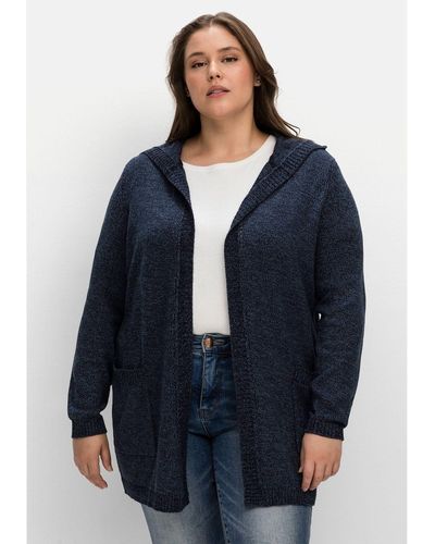 Sheego Cardigan Große Größen mit dezentem Ajourstrickmuster - Blau