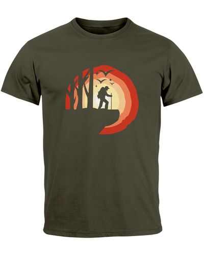 Neverless T-Shirt Wander-Motiv Trekking Aufdruck Printshirt Outdoor mit Print - Grün