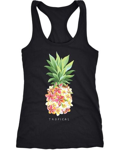 Neverless Tanktop Tank-Top Ananas Blumen Pineapple Flowers Tropical Summer Paradise Racerback ® - Schwarz
