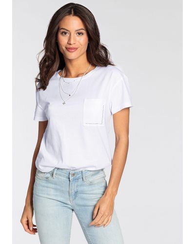 Laura Scott T-Shirt mit eleganter Glitzertasche - Weiß