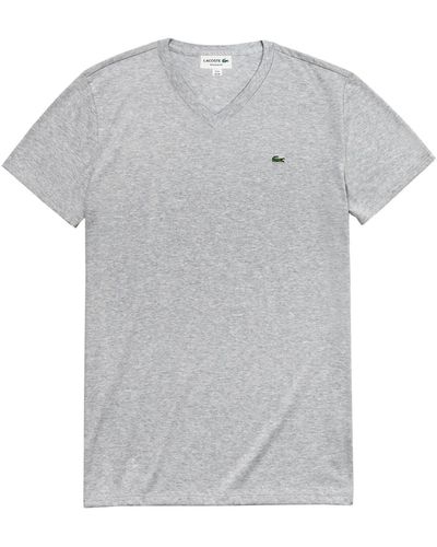 Lacoste V-Neck T-Shirt mit aufgesticktem Krokodillogo - Grau