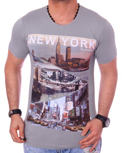 Blackrock T-Shirt Urlaub USA Amerika New York kurzarm Rundhals bedruckt Print Slim-Fit - Weiß