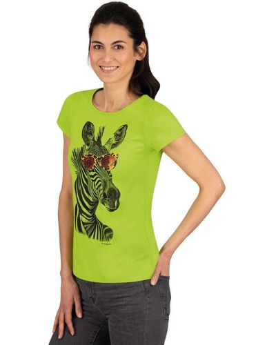Trigema T-Shirt mit Zebra-Motiv und Glitzersteinen - Grün