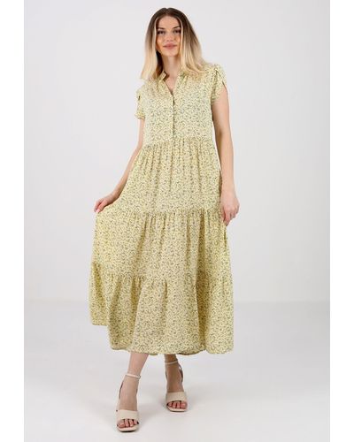 YC Fashion & Style Sommerkleid -Maxikleid aus Reiner Viskose – Sommerliche Eleganz Alloverdruck - Gelb