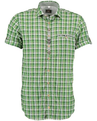 OS-Trachten Trachtenhemd Shaky Kurzarmhemd mit Edelweiß-Stickerei und Zierteile auf der Knopfleiste - Grün