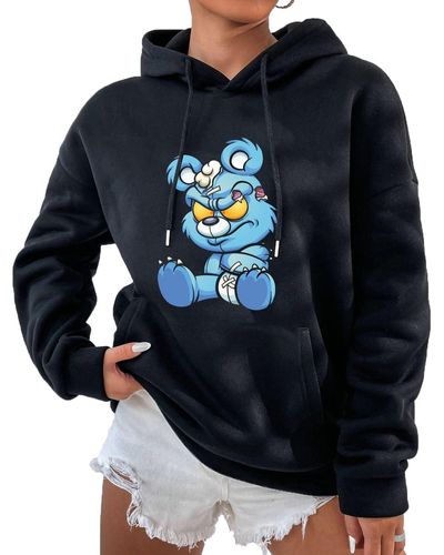 Rmk Kapuzenpullover Pullover Pulli Hoodie Basic Oversize Fleece Sweater mit Kapuze - Blau