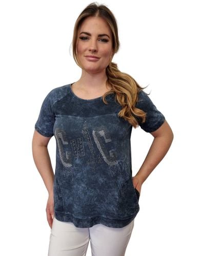 Gio Milano T-Shirt im Wash-Out-Effect mit Strassbesatz - Blau