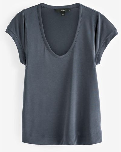 Next Kurzärmliges T-Shirt mit U-Ausschnitt (1-tlg) - Blau