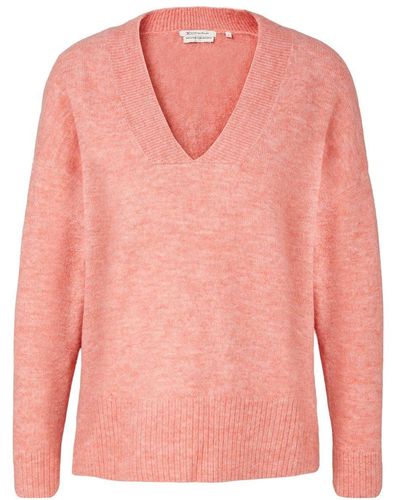Tom Tailor Strickpullover COSY V-NECK aus Materialmix - Pink