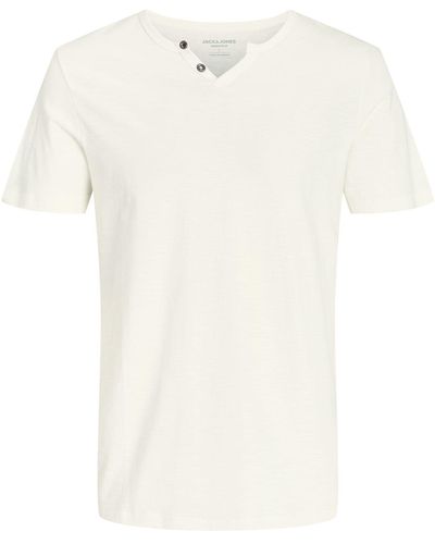 Jack & Jones T-Shirt Tee mit Splitneck-Ausschnitt und zwei Deko-Knöpfen - Weiß
