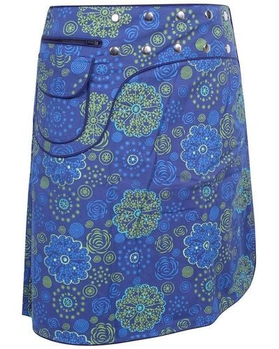 Vishes Wickelrock Rock Wickeln Druckknöpfe Sidebag Blumen bedruckt Elfen, Goa, Ethno Style - Blau
