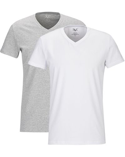 19V69 Italia by Versace T-Shirt Unterziehshirt Unterhemd mit Kurzarm V-Ausschnitt - Weiß