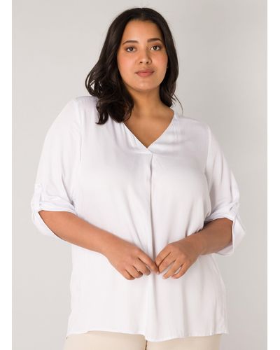 Base Level Curvy Shirtbluse Yanina mit V-Ausschnitt - Weiß