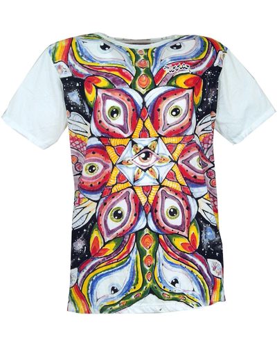 Guru-Shop Mirror T-Shirt - Drittes Auge weiß Goa Style, Festival, alternative Bekleidung - Blau
