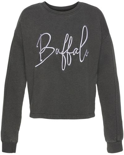 Buffalo Sweatshirt in kurzer Form mit Logostickerei, Loungeanzug - Grau