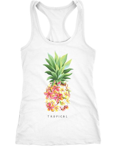 Neverless Tanktop Tank-Top Ananas Blumen Pineapple Flowers Tropical Summer Paradise Racerback ® - Weiß