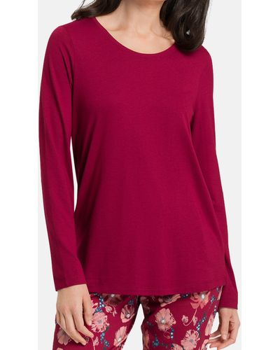 Hanro Pyjamaoberteil Sleep & Lounge (1-tlg) Schlafanzug Shirt Langarm - Rot