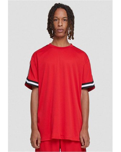 Urban Classics T-Shirt Oversized Stripes Mesh Tee - Rot