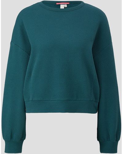 QS Sweatshirt im Boxy Cut mit Piquéstruktur Logo - Grün