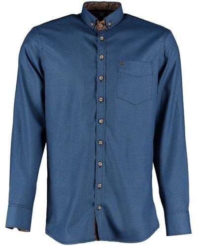 OS-Trachten Trachten Trachtenhemd Nirwo Langarmhemd mit OS-Zierteil auf der Brusttasche - Blau