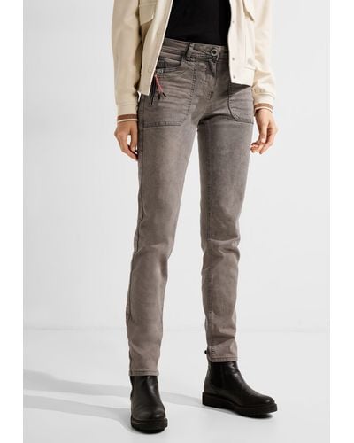 Cecil Slim-fit-Jeans mit Zipper-Detail - Grau