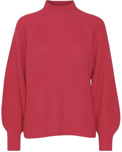 B.Young Strickpullover Grobstrick Pullover Ballonärmeln Sweater mit Kragen 6692 in Rot