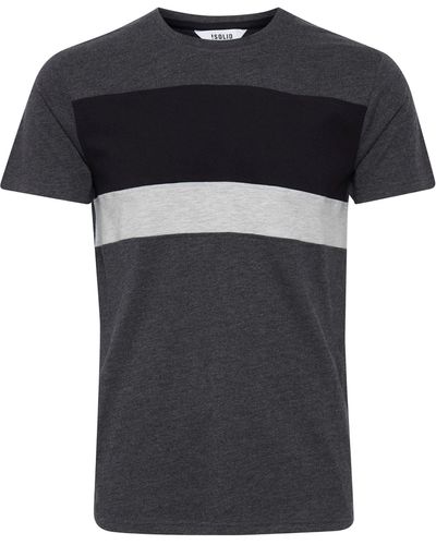 Solid Rundhalsshirt SDSascha T-Shirt in Tricolor Streifenoptik - Schwarz