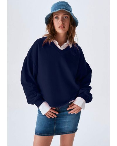 LTB Sweatshirt FAHOZO mit weiten Ärmeln und V-Ausschnitt - Blau