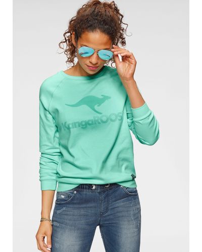 Kangaroos Sweater mit großem Label-Print vorne - Grün