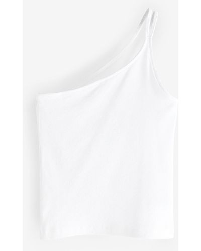 Next Shirttop Geripptes One-Shoulder-Top mit doppeltem Träger (1-tlg) - Weiß