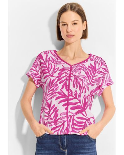 Cecil T-Shirt mit Blätterprint - Pink