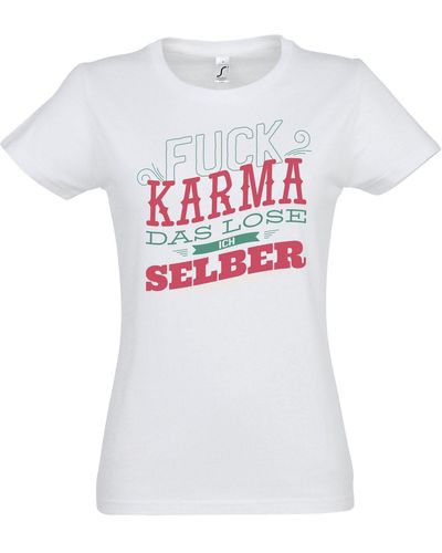 Youth Designz "F*ck Karma, da löse ich selber" T-Shirt mit modischem Print - Weiß