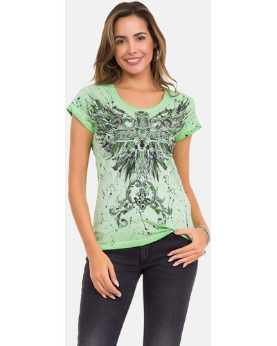 Cipo & Baxx T-Shirt mit großflächiger Print - Grün