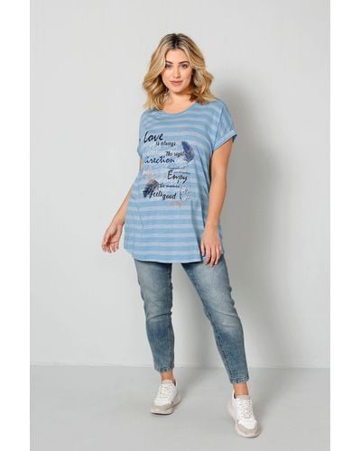 Janet & Joyce Rundhalsshirt Shirt mit Streifenmuster und Frontprint - Blau