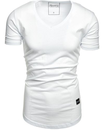 REPUBLIX T- BRANDON Oversize Basic Shirt mit V-Ausschnitt - Weiß