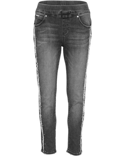 Sarah Kern Röhrenjeans Slim-Fit-Jeans koerpernah mit Metallplättchen +Fransen - Grau