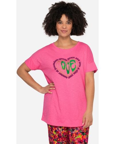 Janet & Joyce Rundhalsshirt T-Shirt oversized LOVE Motiv Halbarm - Pink
