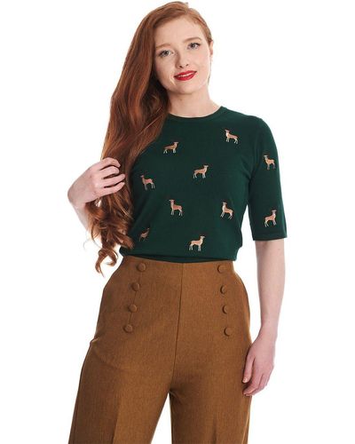 Banned Sweatshirt Sweet Deer Grün Vintage Rockabilly Rehe