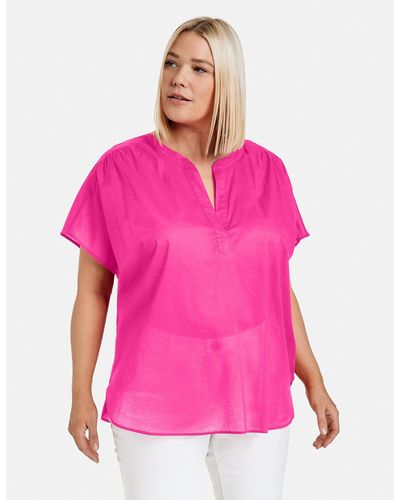 Samoon Kurzarmbluse Blusenshirt aus leichter Baumwolle - Pink